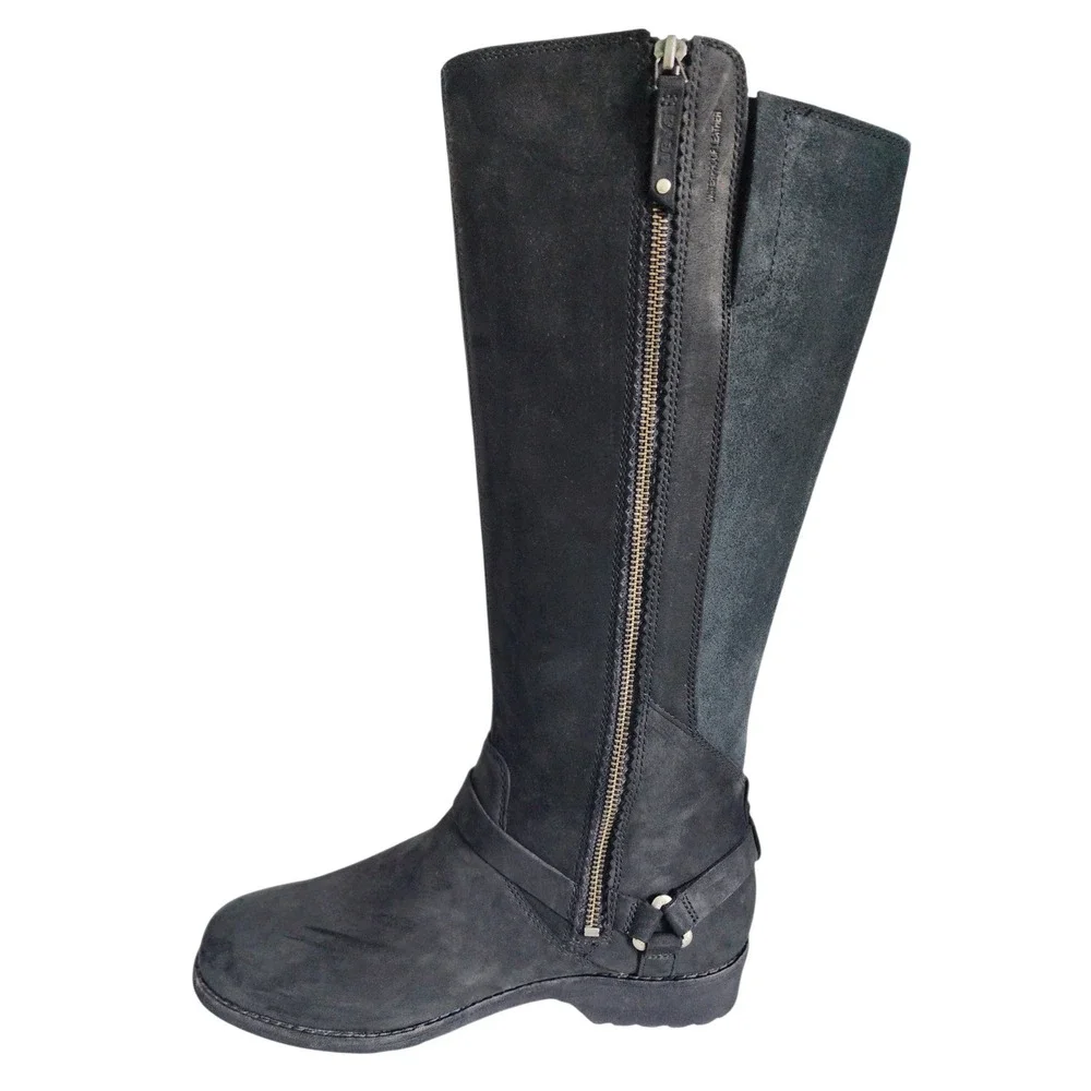 Teva De La Vina Dos Tall Black Waterproof Leather Boots 1017143 Knee-High NEW 10